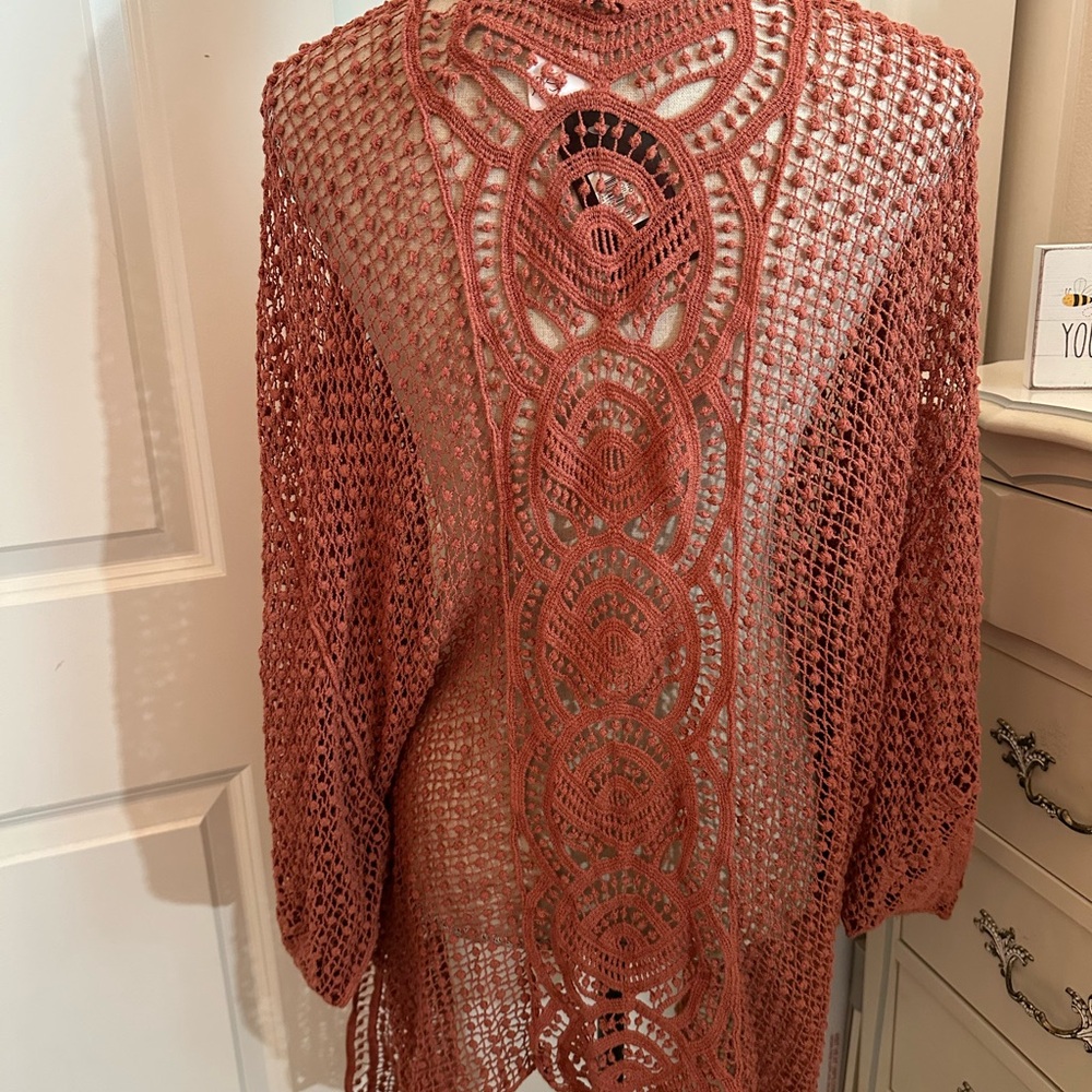 Rust Open Knit Cardigan - Picture 4 of 5